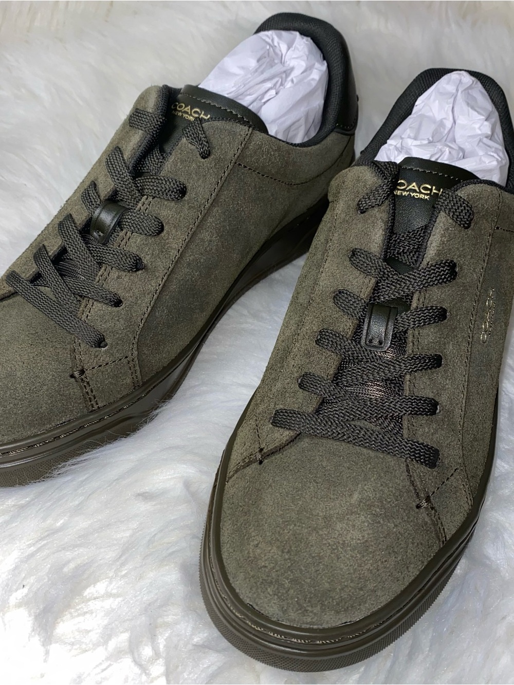 Coach High Line Sneaker Suede size 9.5 woman New with box Olive color - Picture 3 of 10